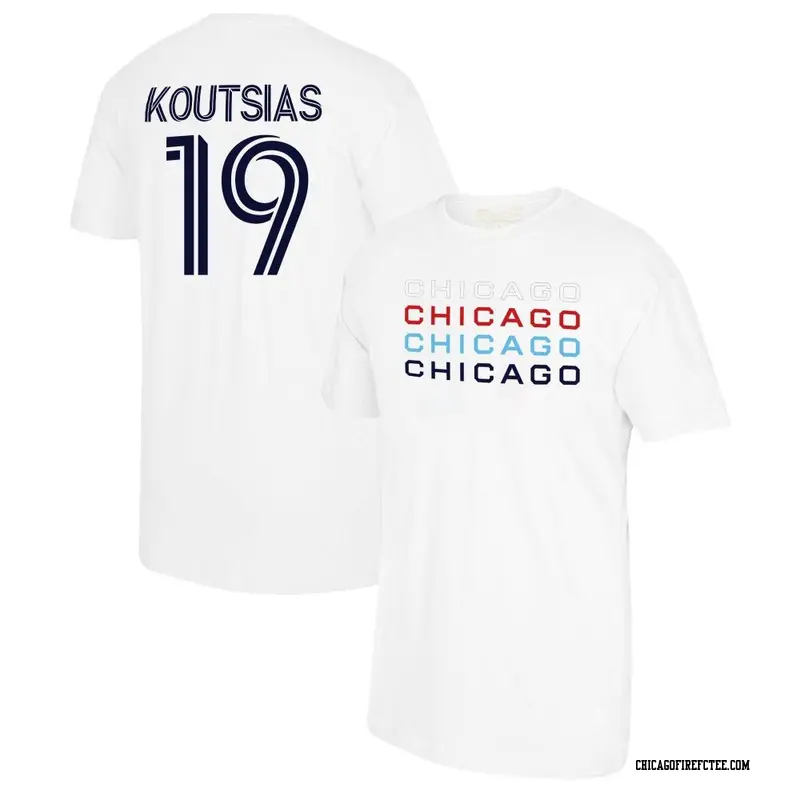 Youth Chicago Fire FC ＃19 Georgios Koutsias White Name & Number Stacked T-Shirt