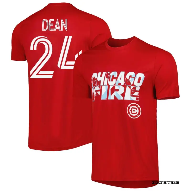 Youth Chicago Fire FC ＃24 Jonathan Dean Red Name & Number Hook T-Shirt