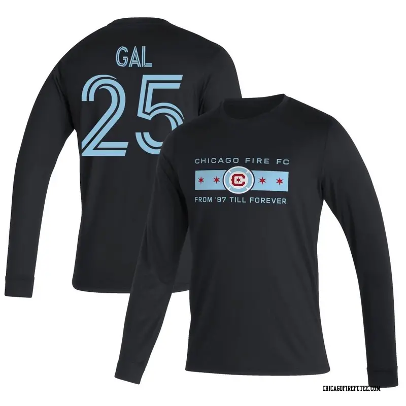 Youth Chicago Fire FC ＃25 Jeffrey Gal Black Name & Number From 97 Til Forever Long Sleeve T-Shirt