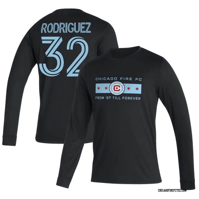 Youth Chicago Fire FC ＃32 Missael Rodriguez Black Name & Number From 97 Til Forever Long Sleeve T-Shirt