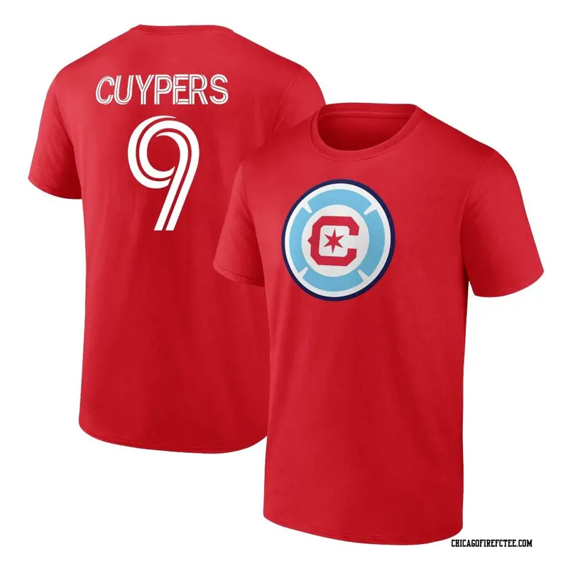 Youth Chicago Fire FC ＃9 Hugo Cuypers Red Name & Number Stack T-Shirt